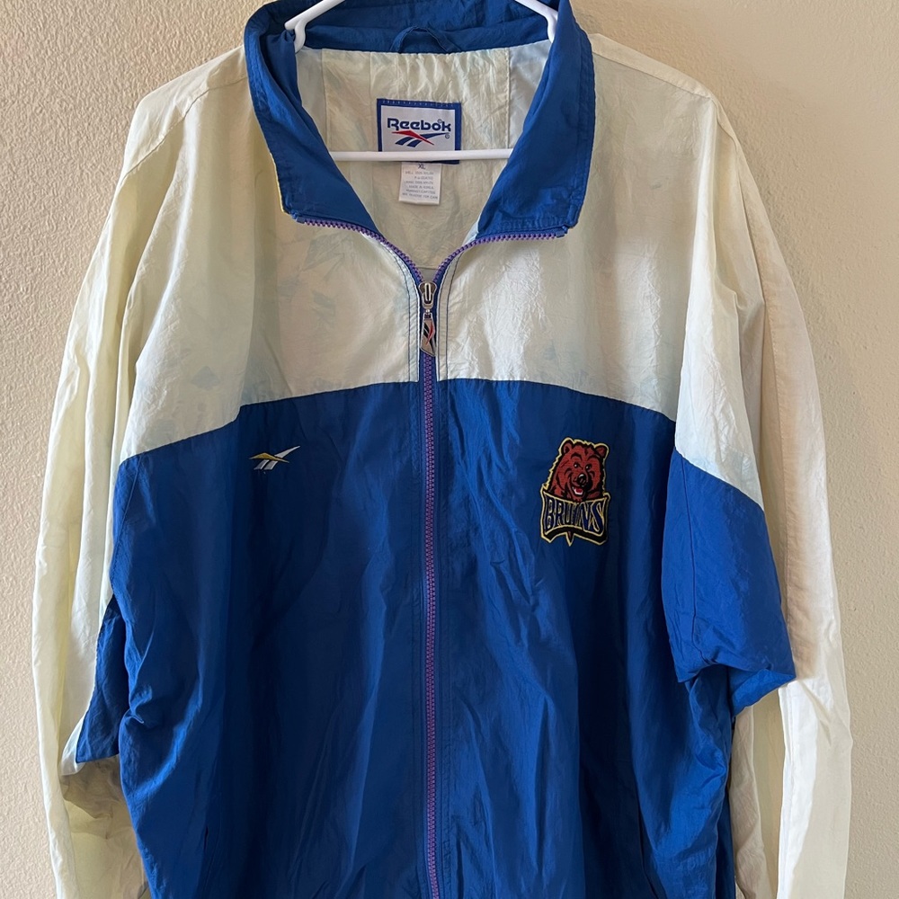 Reebok Blue and White Bruins Windbreaker Jacket